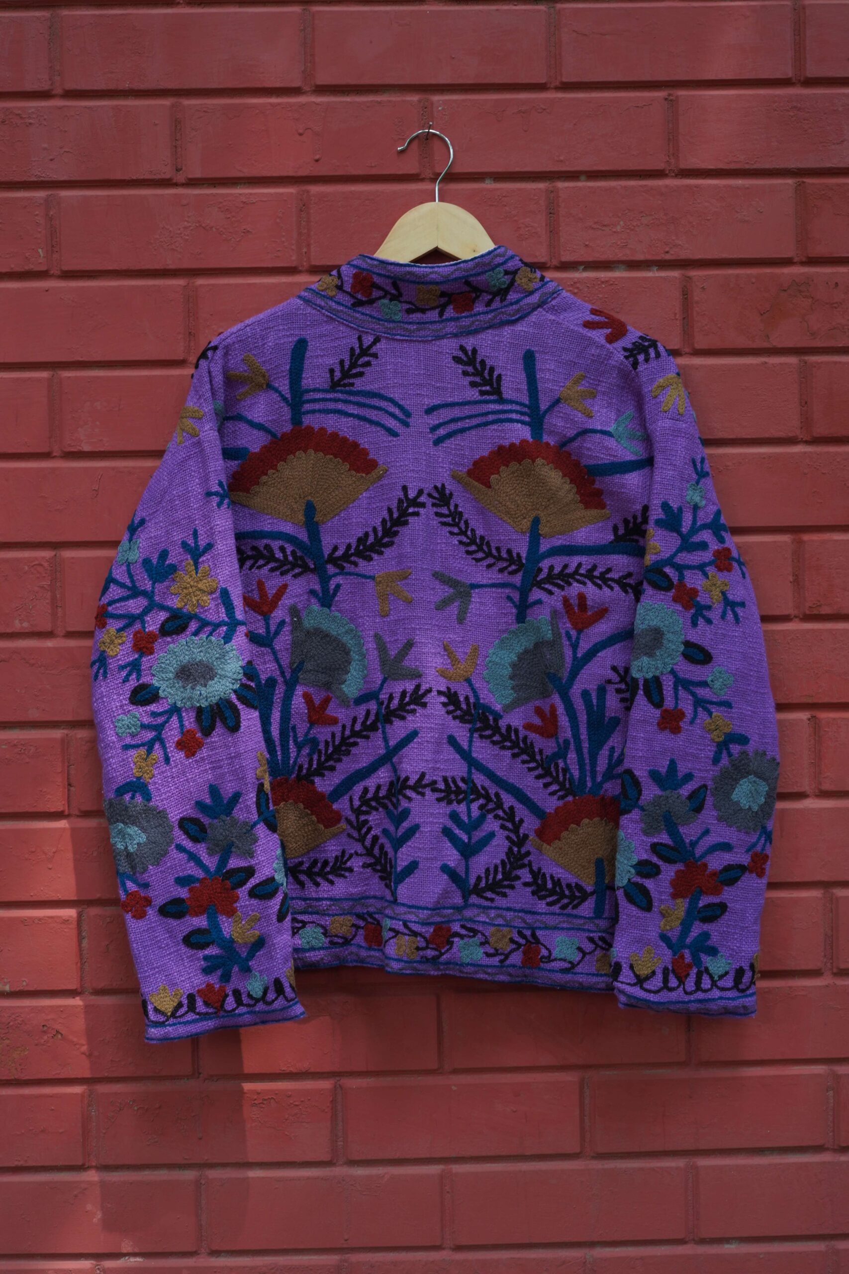 Womens Dark Purple Velvet Embroidered Jacket with Floral Design - Image 8